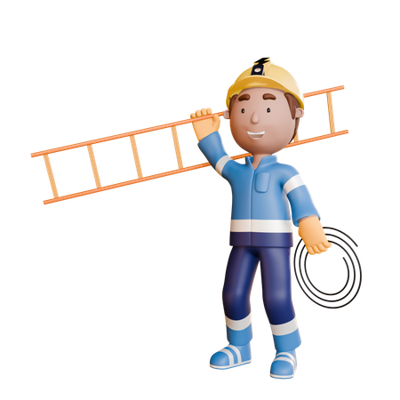 Electrician Holding Ladder On Shoulder  3D Illustration