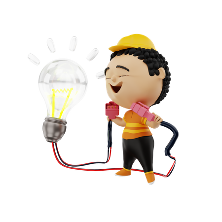 Electrician holding plug and bulb  3D Icon