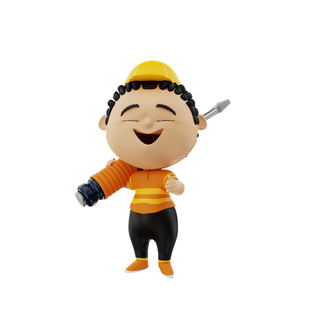 Electrician holding Screwdriver  3D Icon