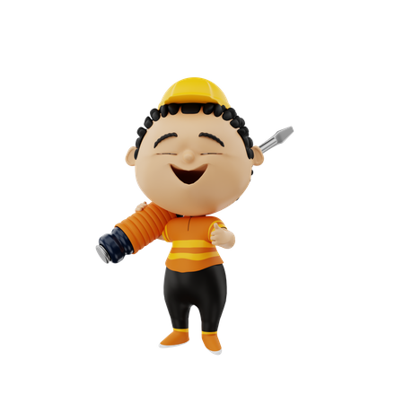 Electrician holding Screwdriver  3D Illustration