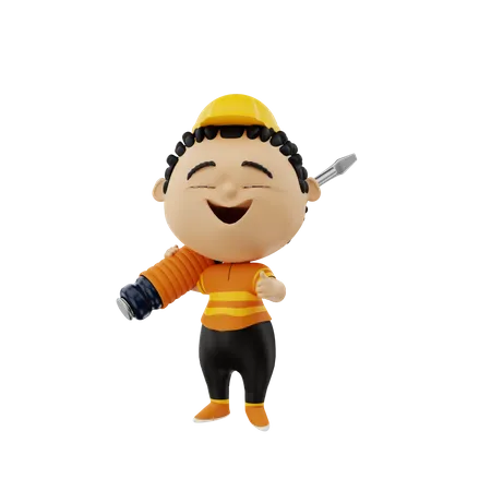 Electrician holding Screwdriver  3D Illustration