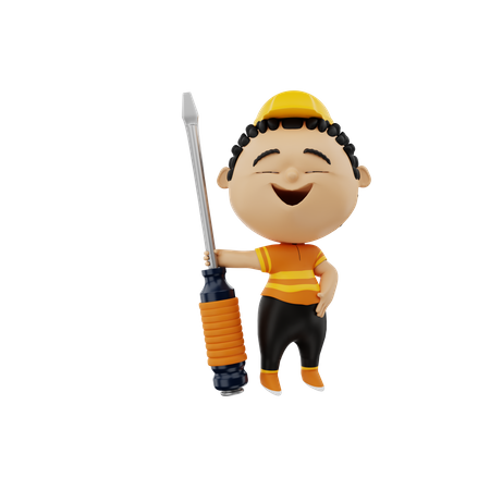 Electrician holding Screwdriver  3D Illustration