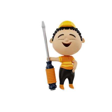 Electrician holding Screwdriver  3D Illustration