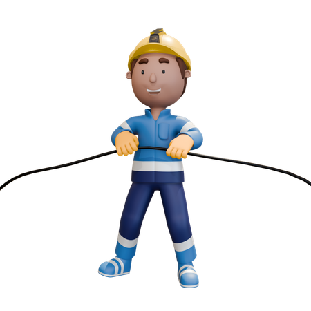 Electrician Holding Wire In Hand  3D Illustration