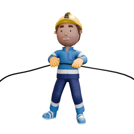Electrician Holding Wire In Hand  3D Illustration