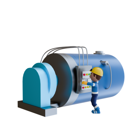 터보 기계를 작동하는 전기 기술자  3D Illustration