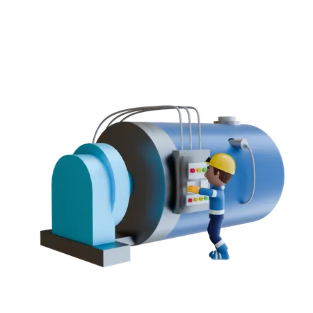 터보 기계를 작동하는 전기 기술자  3D Illustration