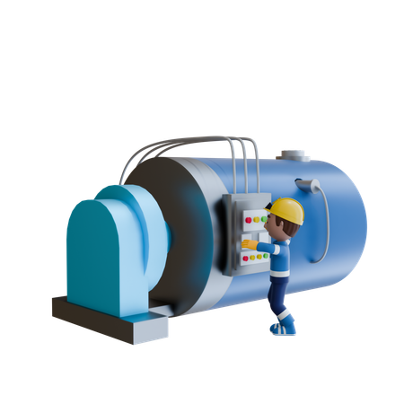 Electrician Operating Turbo Machine  3D Illustration