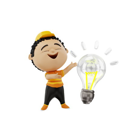 Electrician with bulb 3D Illustration