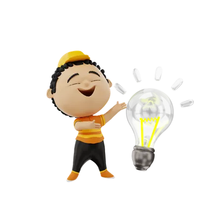 Electrician with bulb  3D Illustration
