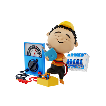 Electrician with electronic Equipment  3D Icon
