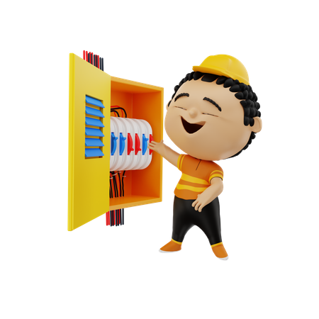 Electrician with fuse box  3D Illustration