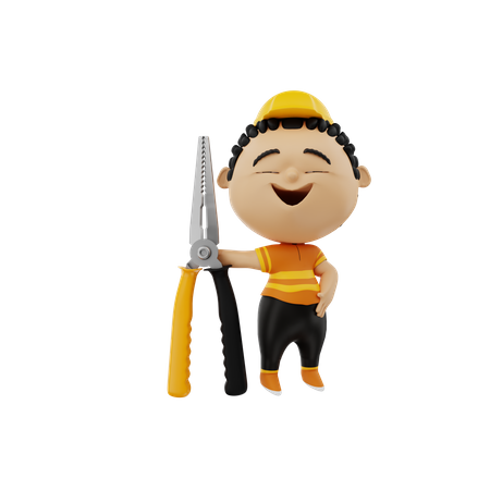 Electrician with wire crimper  3D Illustration