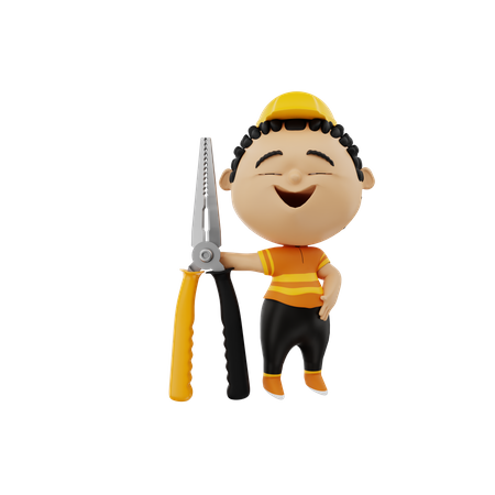 Electrician with wire crimper 3D Illustration