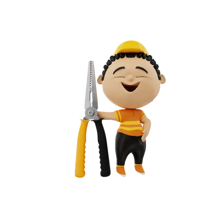Electrician with wire crimper  3D Illustration