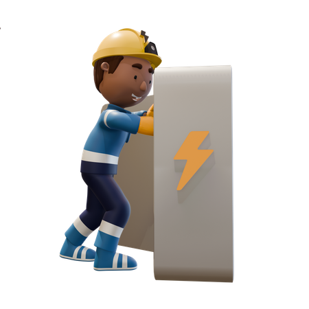Électricien réparant le tableau électrique  3D Illustration
