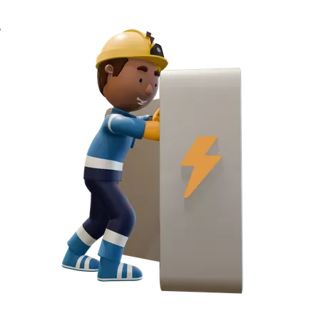Électricien réparant le tableau électrique  3D Illustration