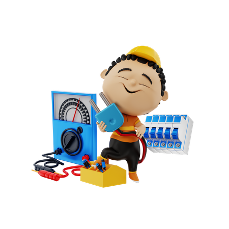 Electricista con equipo electrónico.  3D Illustration