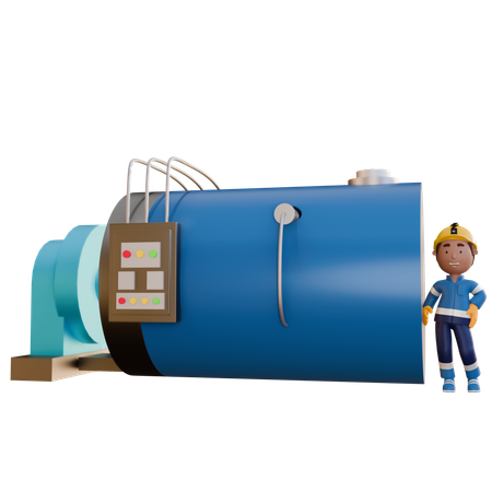 Electricista de pie con máquina eléctrica de turbina  3D Illustration