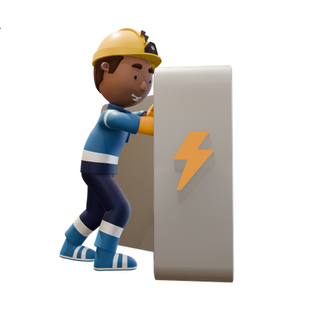 Electricista reparando tablero eléctrico  3D Illustration