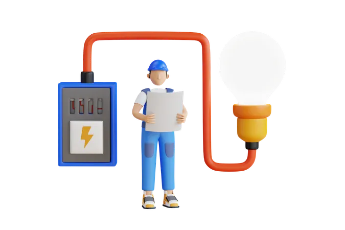 Electricity Box Power Maintenance By Technician  3D Illustration