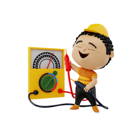 Electronic Technician with multimeter 3D Illustration
