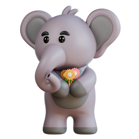 Elefant bringt Blume  3D Illustration