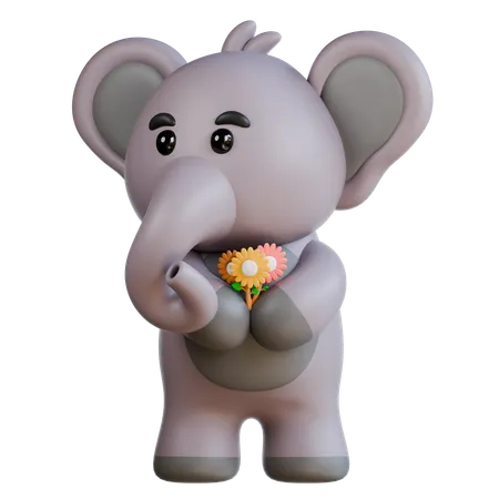 Elefant bringt Blume  3D Illustration