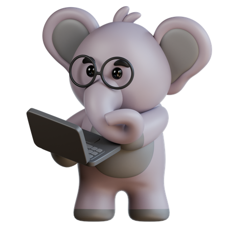 Elefant bringt Laptop  3D Illustration