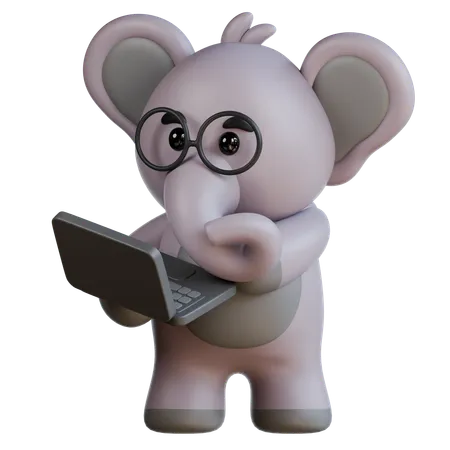 Elefant bringt Laptop  3D Illustration