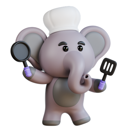 Elefant kocht  3D Illustration