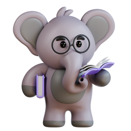 Elefant liest ein Buch  3D Illustration