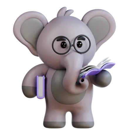 Elefant liest ein Buch  3D Illustration