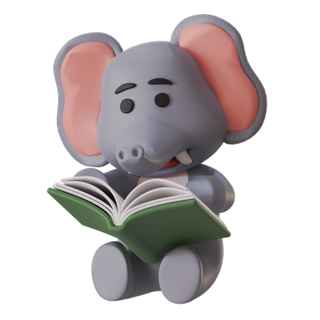 Elefant liest ein Buch  3D Illustration