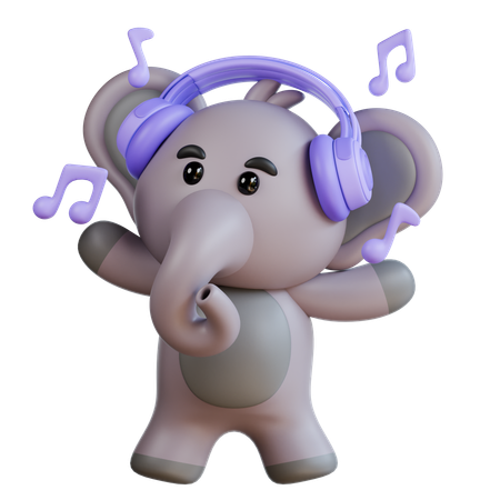 Elefante com fone de ouvido  3D Illustration