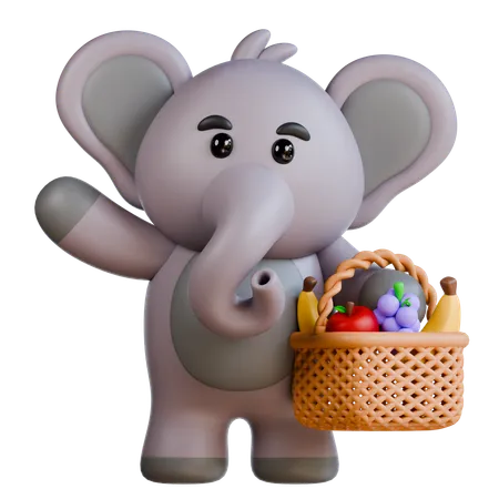 Elefante com frutas  3D Illustration