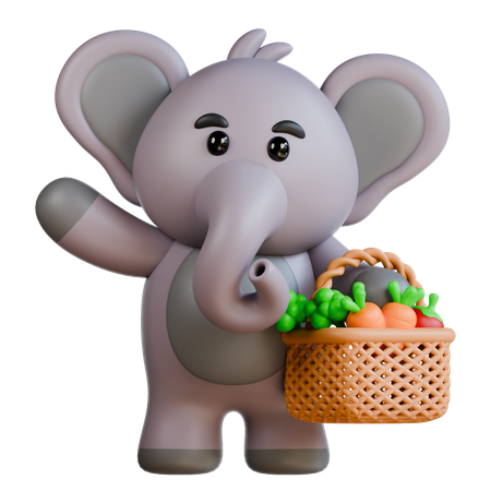 Elefante com vegetais  3D Illustration