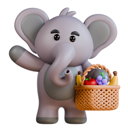 Elefante con frutas  3D Icon