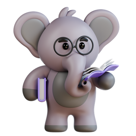 Elefante lee un libro  3D Illustration