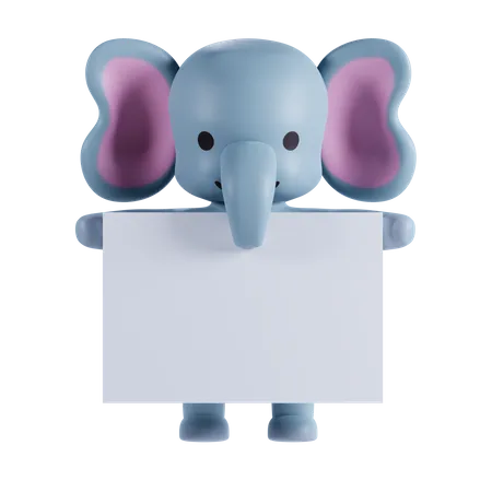 Elefante sosteniendo papel blanco  3D Illustration