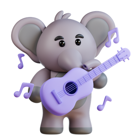 Elefante tocando violão  3D Illustration