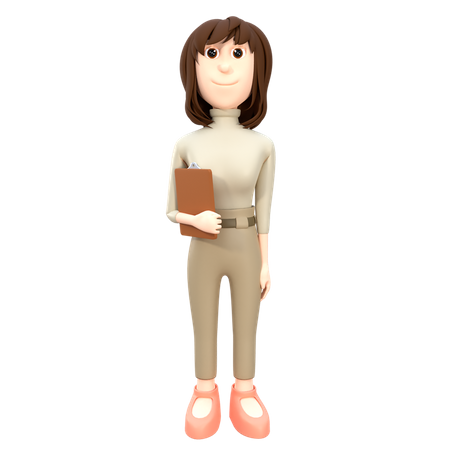 Elegant Executive Businesswoman With Clipboard  3D Icon