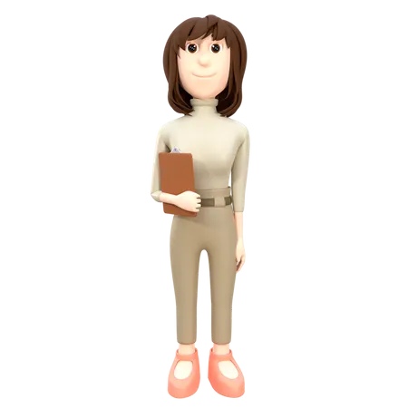 Elegant Executive Businesswoman With Clipboard  3D Illustration