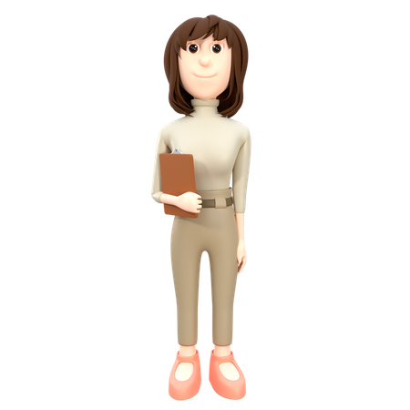 Elegant Executive Businesswoman With Clipboard 3D Illustration