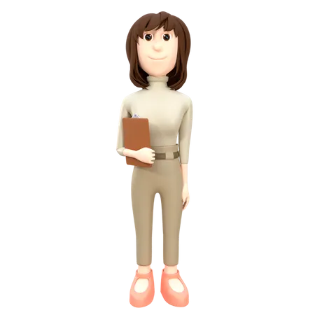 Elegant Executive Businesswoman With Clipboard 3D Illustration