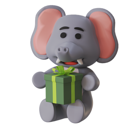 L'éléphant apporte un cadeau  3D Illustration