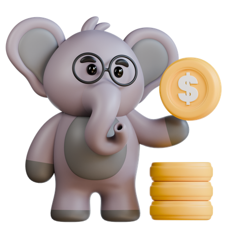 Éléphant avec pièce de monnaie  3D Illustration