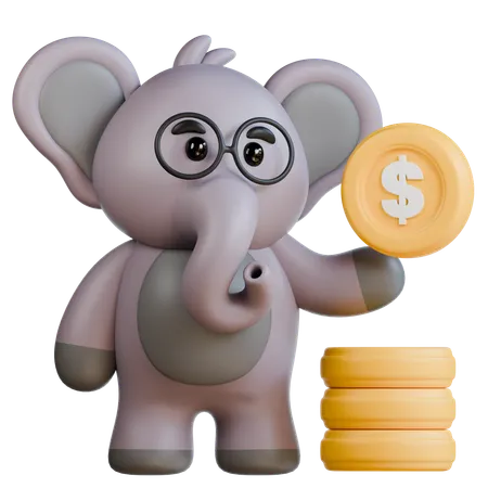 Éléphant avec pièce de monnaie  3D Illustration