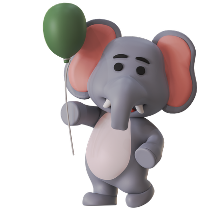 Elephant Bring Balloon  3D Illustration