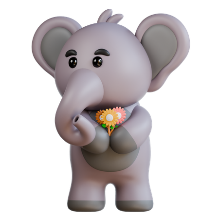 Elephant Bring Flower  3D Illustration